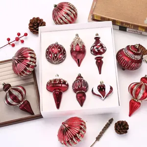 Kit De Boules De Noël En Plastique Électroplaqué De Luxe Ornements D'Arbre De Noël À Paillettes Pendentifs Suspendus Pour Décoration De Fête À La Maison