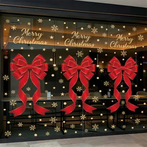 Pegatinas de ventana de navidad lazos rojos copos de oro decoracion de cristal