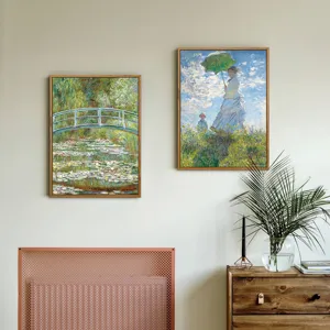 Monet Leinwand Wandkunst Set mit Holzrahmen, elegante Heimdeko Szenen Detail Anzeige.