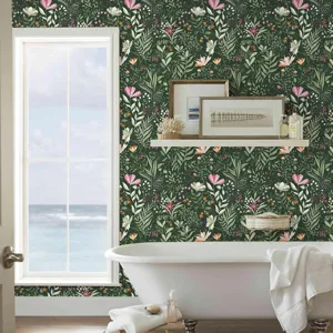 Papel Pintado de PVC Impermeable Floral Botánico Retro Adhesivo Pegatina de Pared Planta Verde Decoración del Hogar Rollo