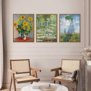 Vintage Van Gogh Sonnenblumen Leinwand Wandkunst Holzrahmen Triptychon Ölgemälde Für Wohnzimmer Schlafzimmer Büro Heimdekoration Kunstdrucke