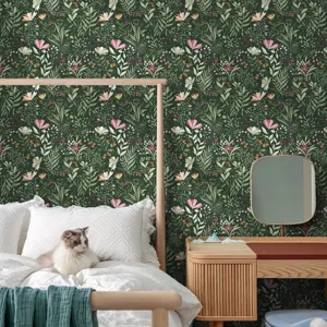 Papel pintado floral botanico retro para decoracion de paredes de dormitorio, pegatina impermeable.