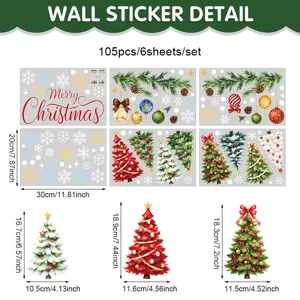 Weihnachten statische Fensteraufkleber Detail 105Stk 6Blatt Set mit Baum Schneeflocken
