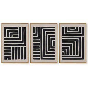 Set di tre quadri murali astratti geometrici minimalisti moderni con stampe su tela incorniciate.