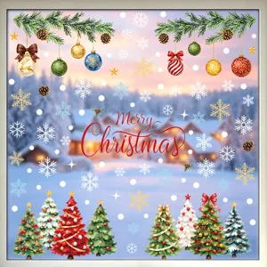 Weihnachten Fensteraufkleber statische PVC Aufkleber fuer Feiertag Glasdeko Tannen