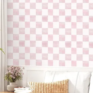 Carta da Parati Impermeabile in PVC Geometrica Rosa Plaid Adesivi Murali Autoadesivi Per Camera da Letto Soggiorno Rotolo