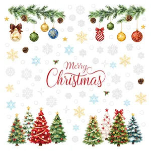 Weihnachtsfensterbilder statische PVC Aufkleber mit Tannenbaum Schneeflocken und Kugeln