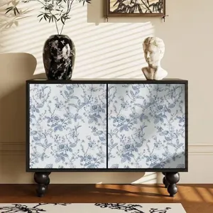 Vintage blue and white floral wallpaper sticker for bedroom wall and furniture decor main view