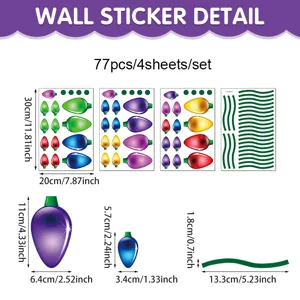 Christmas light bulb wall stickers set, 77pcs 4 sheets removable vinyl decals for home decor