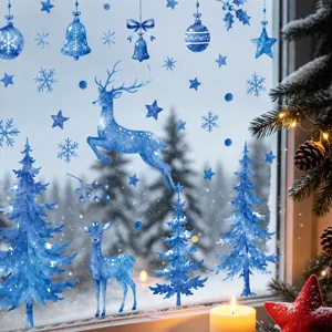 Christmas window stickers blue elk snowflake decals holiday glass static clings decor