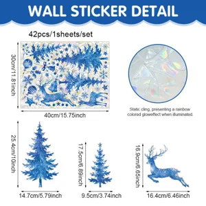 Sticker fenetre Noel statique PVC flocon de neige cerf deco verre ensemble 42 pcs