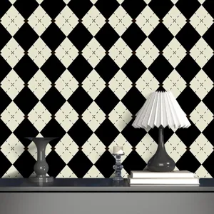 Black White Diamond Plaid PVC Self Adhesive Wallpaper Waterproof Argyle Pattern Wall Sticker For Bedroom Living Room Decor
