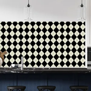 Black and white argyle pattern wallpaper, PVC self-adhesive wall sticker for home decor.