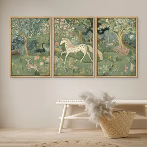 Set van 3 vintage botanische dieren muurkunst schilderijen voor prachtige woonkamer decoratie