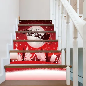 Christmas stair stickers PVC self-adhesive holiday home decor mural wallpaper decals