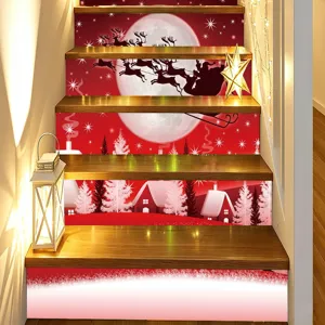 Christmas stair stickers self-adhesive PVC holiday home decor wallpaper detail view scene