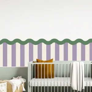 Sticker Mural Lignes Géométriques Bohème PVC Auto-adhésif Bord Festonné Rayures Verticales Décoration Murale