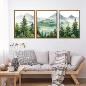3-Panel Framed Nordic Landscape Canvas Wall Art Forest Print Watercolor Painting Home Decor