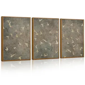 Modern Minimalist Set of 3 Framed Bird Canvas Wall Art Triptych Abstract Bird Silhouette Canvas Paintings Home Decor Prints