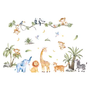 Cute jungle animals wall stickers for kids room, removable PVC cartoon wall decals decor.