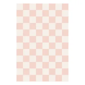 Papier peint autocollant à carreaux rose et blanc pour chambre de fille, déco murale PVC.