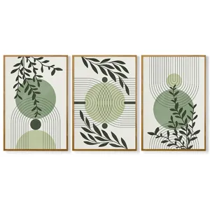Modern bohemian green plant wall art framed canvas prints for living room bedroom decor
