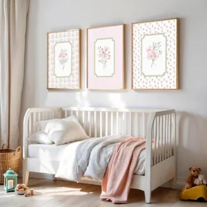 Bohemiches rosa Blumen Wandbild Set Leinwand Dekoration für Schlafzimmer Kinderzimmer