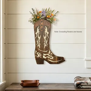 Rustikale Cowboy Stiefel Holz Wandbehang, geschnitzte Vintage Vase für Heimdeko und Wandkunst.
