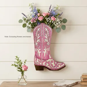 Holz Cowboy Stiefel Wanddekoration Vase, hohles Hängeblumengefäß für rustikale Wandkunst.