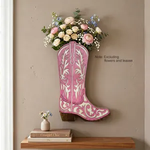 Hölzerne Cowboy Stiefel Wandvase rosa Blumen Ausschnitt Hänge Home Dekor rustikal schön