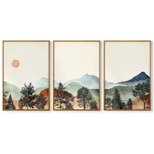 Moderne boho aquarell landschaft wandkunst triptychon gerahmte leinwand bilder deko.