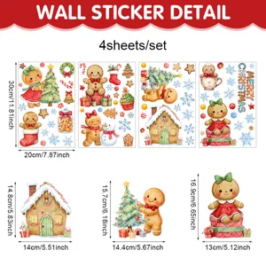 Weihnachten Lebkuchenmann Wandglas Aufkleber festliche Fensterdekoration 4 Blatt Set.