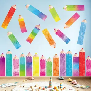 Stickers Muraux Crayon Aquarelle Auto-Adhésif PVC Dépoli Décalcomanies Murales Crayon Pour Chambre d'Enfant École Decor