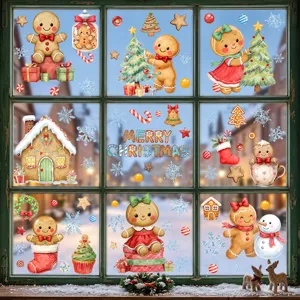Weihnachten Schneemann Lebkuchenmann Fensteraufkleber Statische Haftung Glastür Deko Xmas Party Ornamente Für Geschäft Zuhause