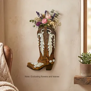 Rustikaler Cowboy-Stiefel Wandbehang Vase Holzoptik Heimdekoration Wandkunst Skulptur.