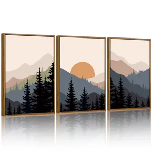 Ensemble de trois panneaux de toile murale encadrée paysage moderne pour le salon décoration.