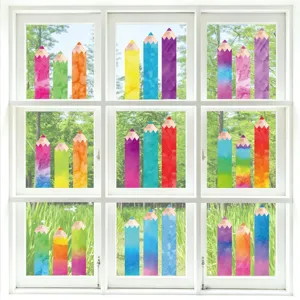 Autocollants de fenetre crayon aquarelle chambre d'enfant ecole rentree stickers muraux PVC