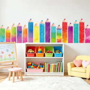 Autocollants muraux crayon aquarelle colorés, stickers muraux PVC pour chambre d'enfant.