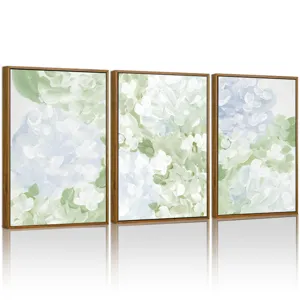 Modern Abstract Floral Canvas Wall Art Framed Triptych Decorative Painting Pearwood Grain PS Frame Posters For Living Room Bedroom