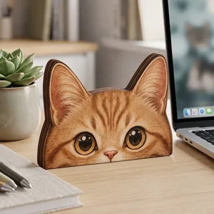 Mignon chat en bois décoration de bureau animal de dessin animé pour la table de bureau