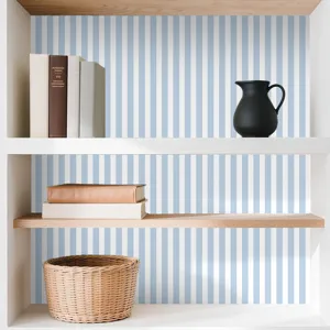 Blau gestreifte selbstklebende PVC Tapete für moderne Schlafzimmer Wanddekoration.