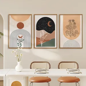 Boheems Vintage Canvas Muurkunst Abstracte Geometrische Lijnen Botanische Bloem Poster Met Lijst Giclee Print Modern Woonkamer Slaapkamer Kunst Decor