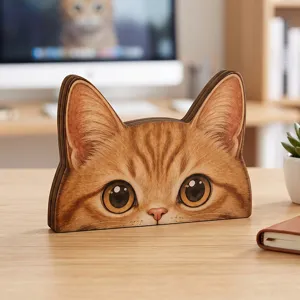 Mignon Chat Dessin Animé Bois Artisanat Table Ornement Multicolore En Forme D'Animal Bureau Décoration Sculpture En Bois Pour Bureau Maison
