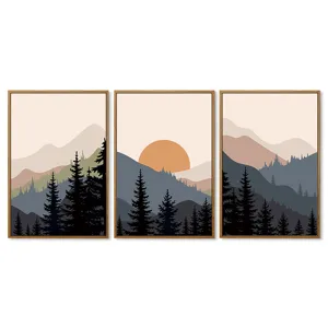 Ensemble de 3 tableaux muraux de paysage encadrés sur toile moderne avec cadre en bois salon