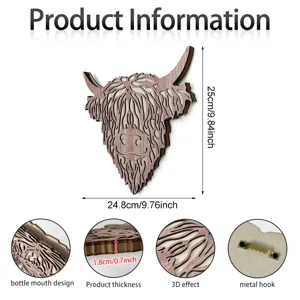 Wooden Highland Cow Wall Decor 3D Hanging Art Rustic Farmhouse Animal Wall Sculpture for Home