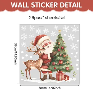 Christmas wall sticker detail view showing Santa Claus, reindeer, and snowflakes.