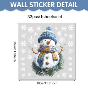 Christmas snowman wall sticker 33pcs set 30x30cm window glass static sticker decoration