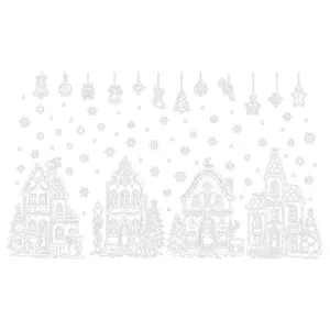 Weihnachts-Fensteraufkleber weiße Häuser Schneeflocken PVC Deko für weihnachtliche Glasvitrinen