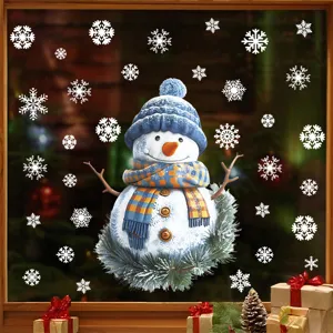 Christmas window sticker snowman snowflakes static clings holiday glass window decor