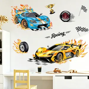 Cartoon racing car wall stickers for kids bedroom, PVC self-adhesive decor decal.